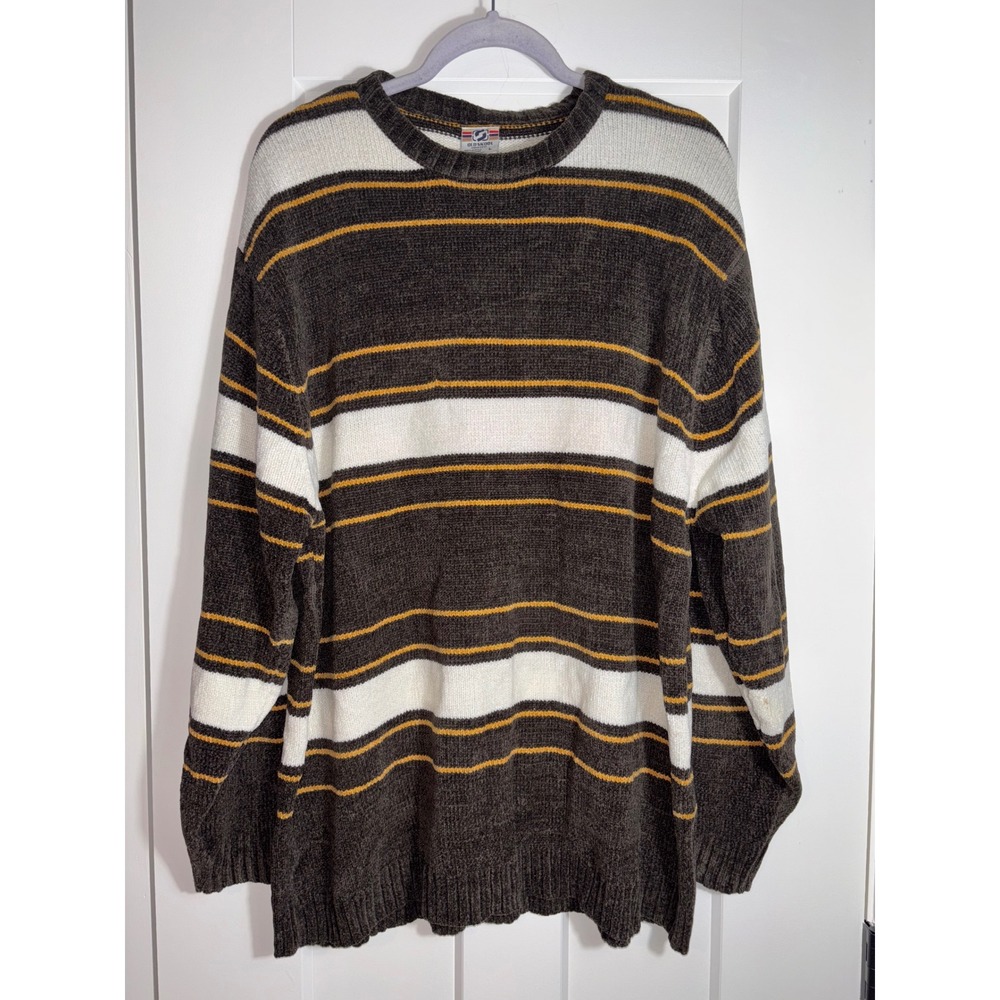 OLD SKOOL Men's Striped Knit Sweater‎ Long Sleeve Brown White Yellow Size L
